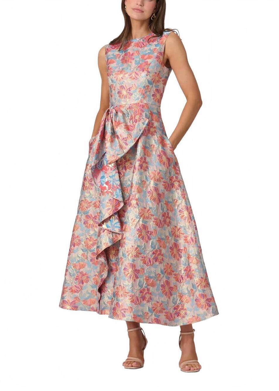 NEW SHOSHANNA lena midi dress in coral multi